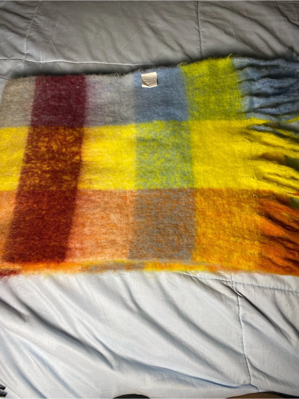 Wander Checkered Throw Blanket in Yellow, Blue & Green with Coral Accents